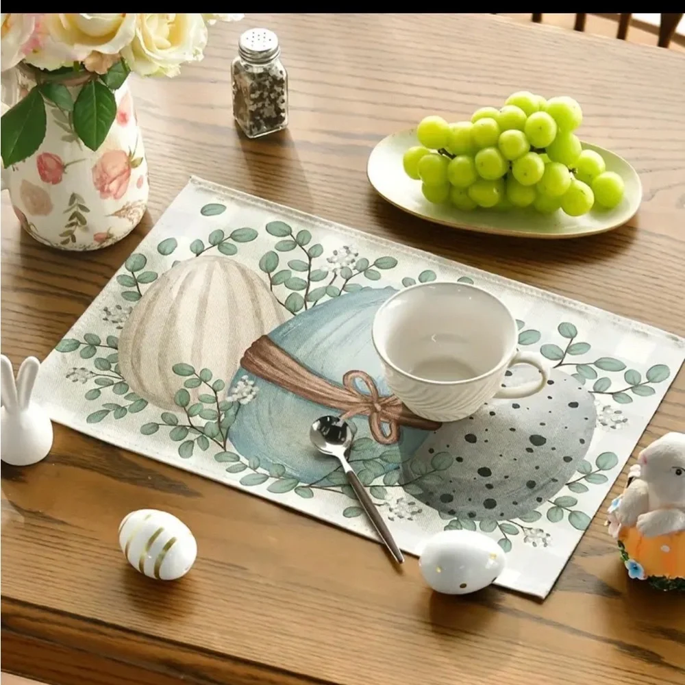 New 4pc Easter placemats Robin Egg Modern Grey Blue Decor cottagecore - Picture 2 of 3